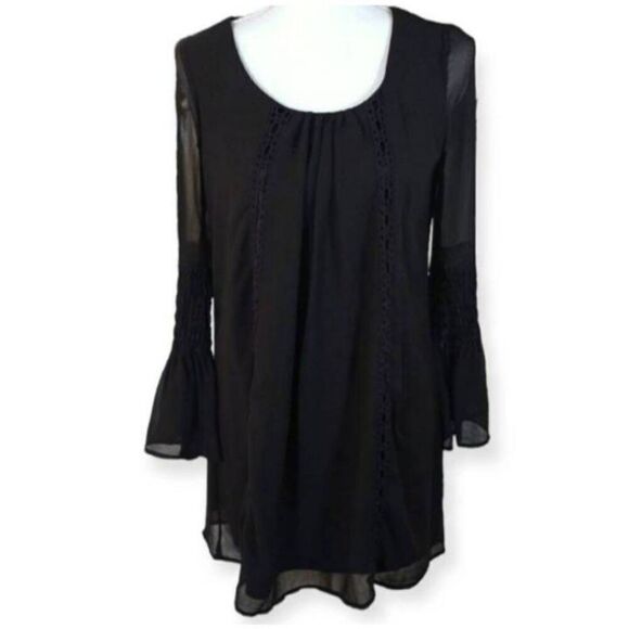 SEQUIN HEARTS BLACK BELL SLEEVE DRESS SZ.S EUC. - Picture 1 of 8